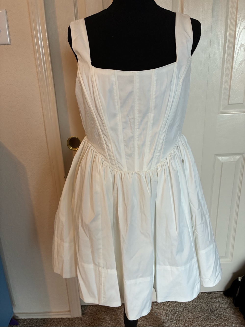 The Reset White Square-Neck Mini Dress with Gathered Skirt